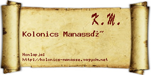 Kolonics Manassé névjegykártya